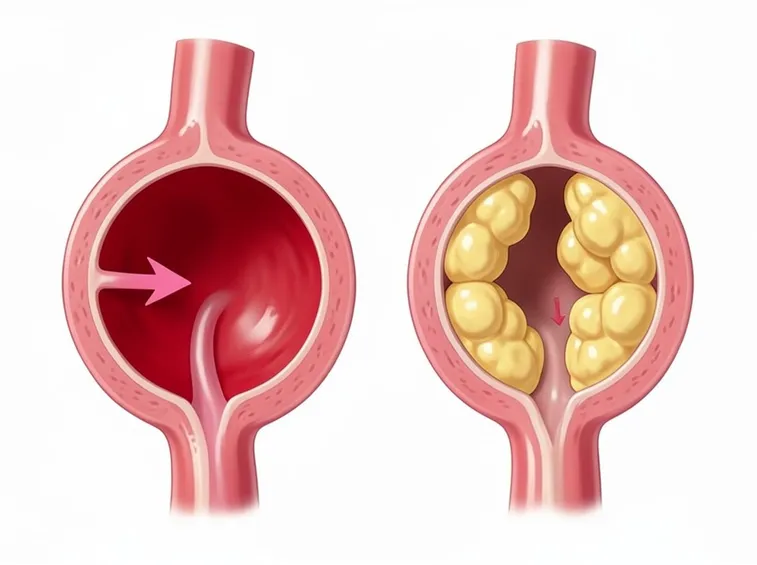 Arteria normale e arteria danneggiata da colesterolo