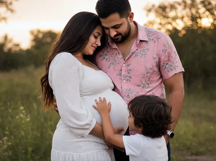 Ragazza incinta con la famiglia