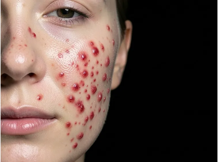 Fronte colpita da acne