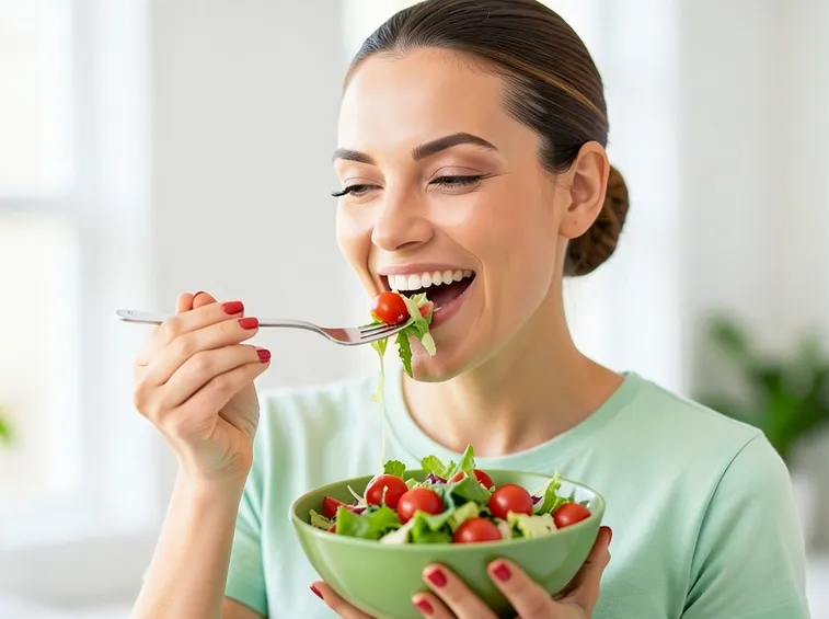 Donna mangia insalata
