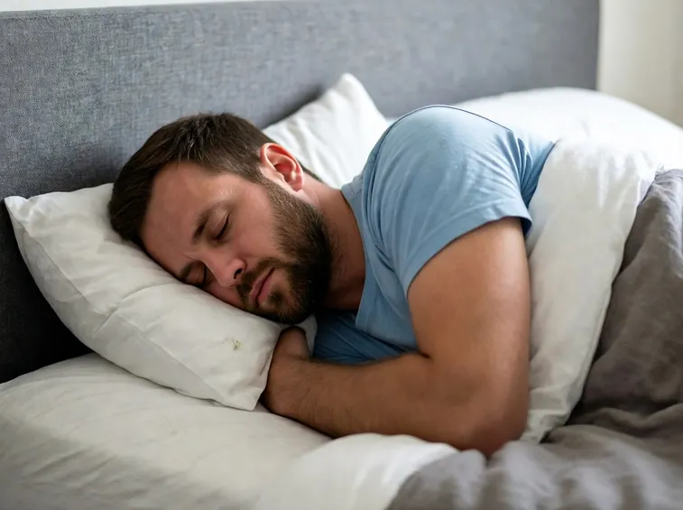 Uomo che dorme nel letto