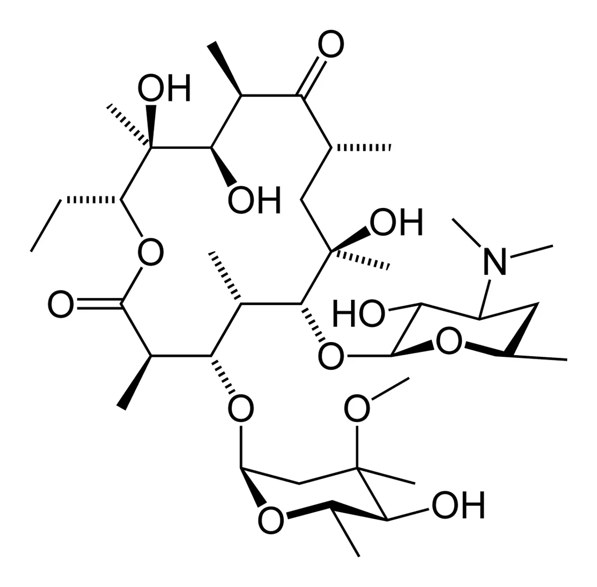 Struttura chimica dell'eritromicina