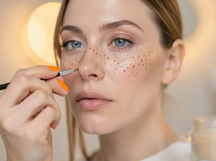 Lentiggini aggiunte con il make up
