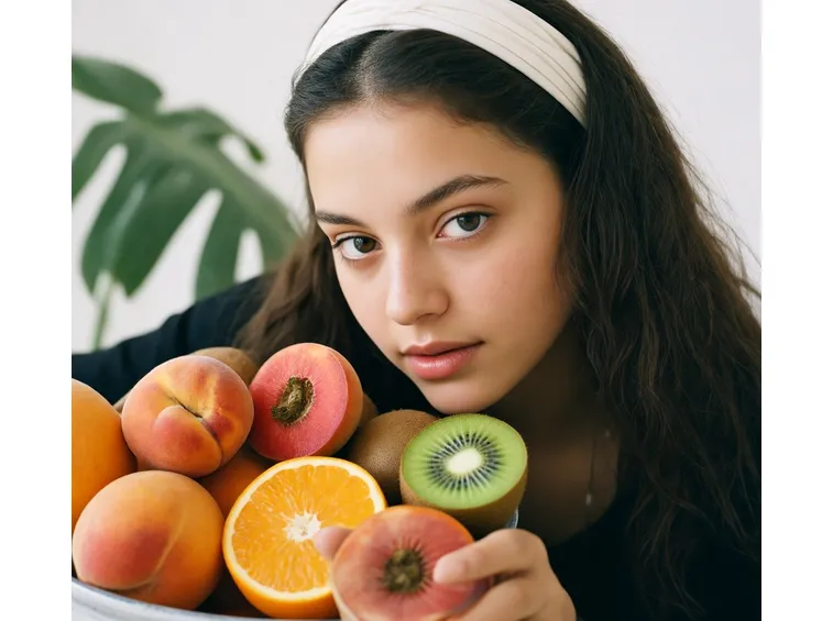 Ragazza con alimenti ricchi di vitamine