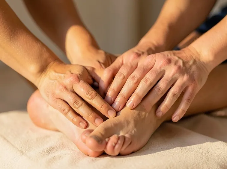Seduta di riflessologia plantare.