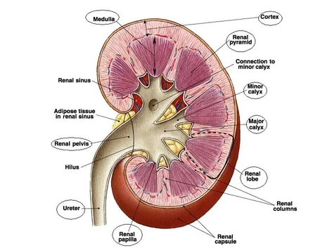 Anatomia in sezione di un rene