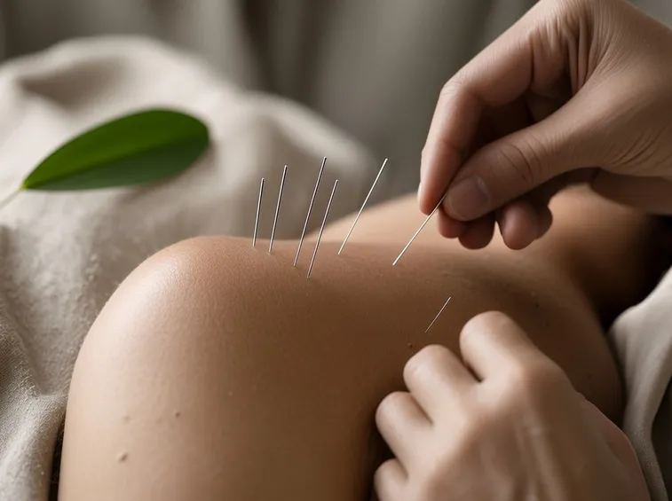 Applicazione aghi in agopuntura